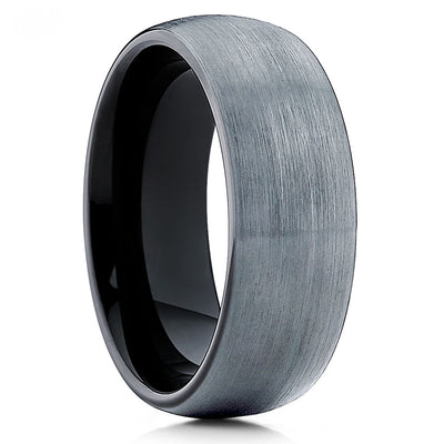 Gray Tungsten Wedding Band - Black Ring - Tungsten Wedding Ring Dome - Clean Casting Jewelry