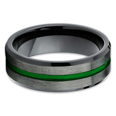 Green Tungsten Wedding Band - Gunmetal - Tungsten Wedding Band -Men's - Clean Casting Jewelry