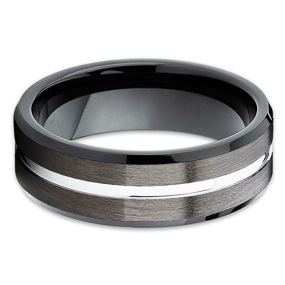 8mm - Black Tungsten Band - Gunmetal Ring - Black Tungsten Ring - Brush - Clean Casting Jewelry