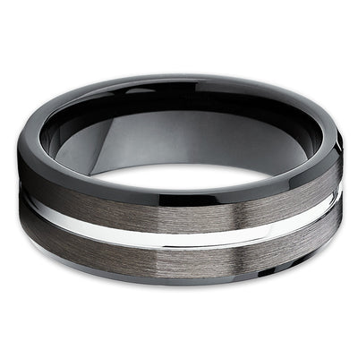8mm - Black Tungsten Band - Gunmetal Ring - Black Tungsten Ring - Brush - Clean Casting Jewelry