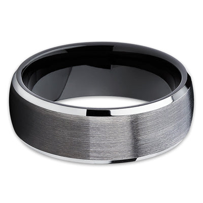 Gunmetal Tungsten Wedding Band - Dome Ring - Gunmetal Tungsten Ring Brushed - Clean Casting Jewelry