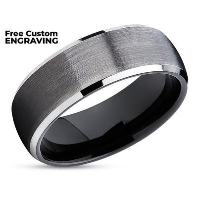 Gunmetal Tungsten Wedding Band - Dome Ring - Gunmetal Tungsten Ring Brushed