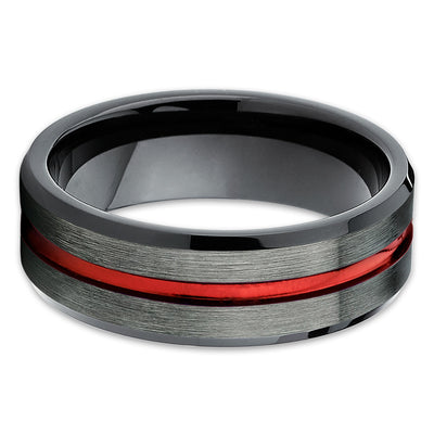 Red Tungsten Wedding Band - Gunmetal Ring - Tungsten Wedding Ring - Clean Casting Jewelry