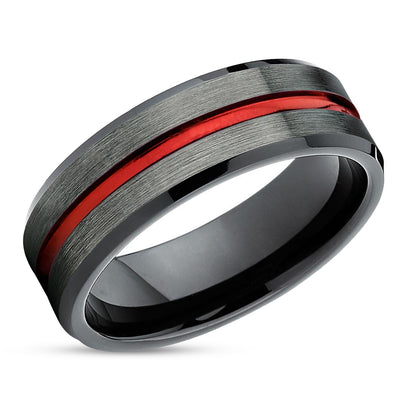 Red Tungsten Wedding Ring - Gunmetal Wedding Ring - Black Tungsten Ring - Red Ring