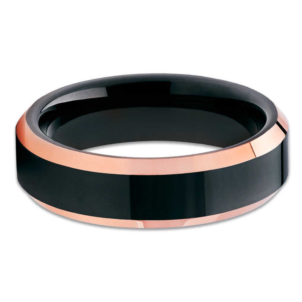 Black Wedding Ring - Rose Gold Wedding Band - Tungsten Wedding Band - Shiny Ring