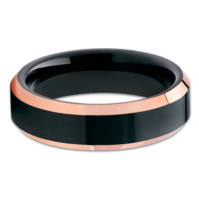 Black Wedding Ring - Rose Gold Wedding Band - Tungsten Wedding Band - Shiny Ring