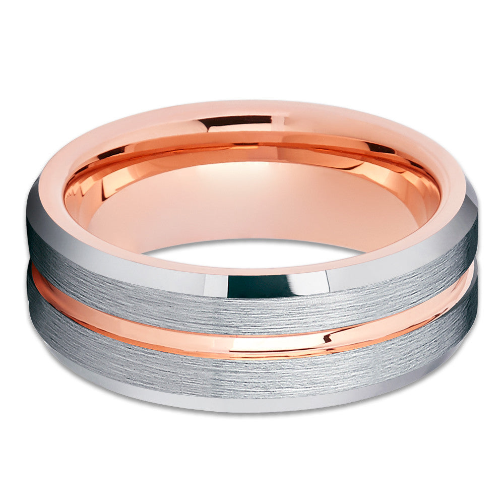 Rose Gold Tungsten Ring - Silver Brush Ring - Rose Gold Tungsten Band - Clean Casting Jewelry