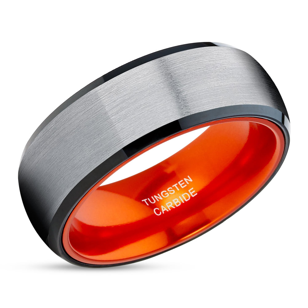 Orange Wedding Ring - Tungsten Wedding Ring - Black Tungsten Ring - Orange Ring - Wedding Band
