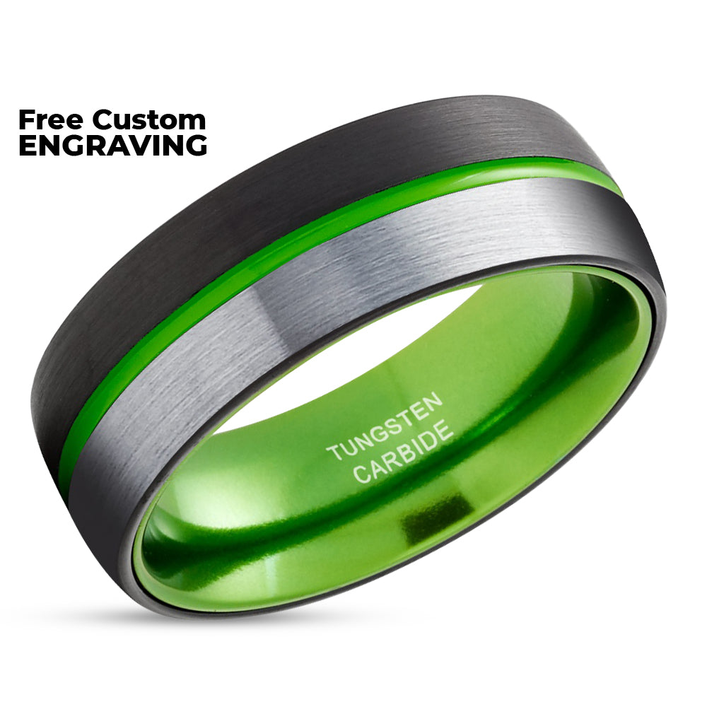 Black Wedding Ring - Green Tungsten Ring - Tungsten Wedding Ring - Green Tungsten Band