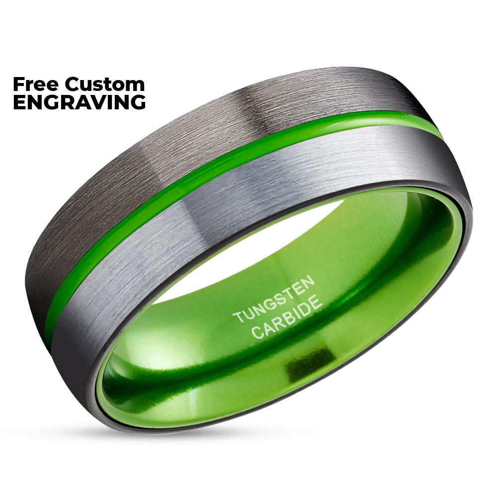 Gunmetal Tungsten Ring - Green Wedding Ring - Tungsten Wedding Ring - Gunmetal Ring