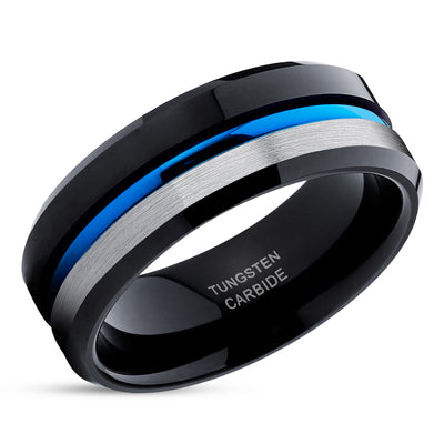 Blue Tungsten Wedding Ring - Black Tungsten Ring - Blue Wedding Band - Tungsten Ring