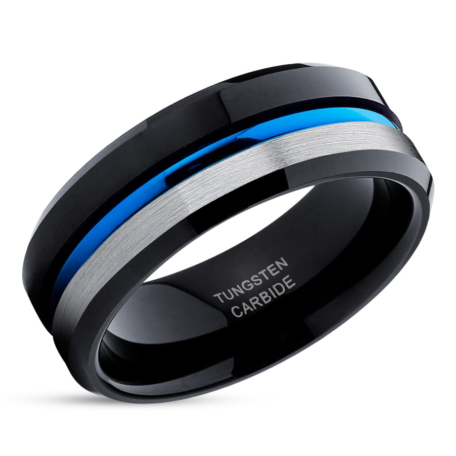 Blue Tungsten Wedding Ring - Black Tungsten Ring - Blue Wedding Band - Tungsten Ring