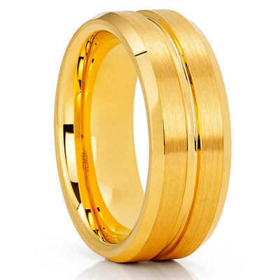 Yellow Gold Tungsten Ring - Brush - Yellow Gold Tungsten Ring - Beveled - Clean Casting Jewelry