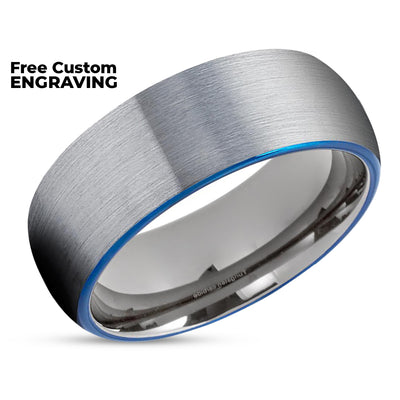 Gunmetal Wedding Ring - Blue Tungsten Ring - Tungsten Carbide Ring - Gray Ring