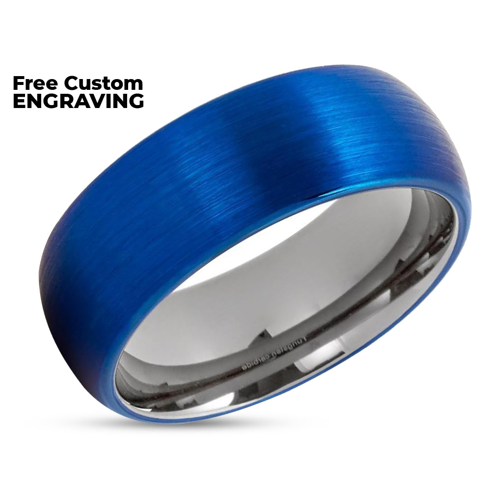 Gunmetal Tungsten Wedding Band - Blue Wedding Band - Tungsten Wedding Ring