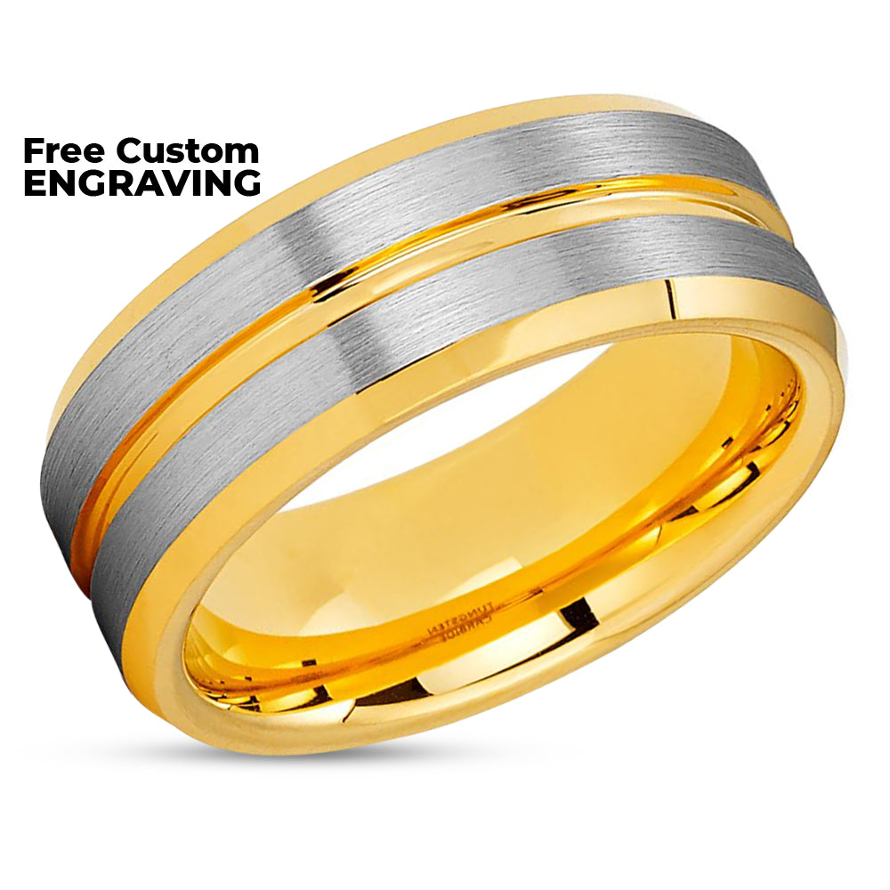 Men's Tungsten Wedding Band - Yellow Gold Tungsten - 8mm Tungsten Ring - 6mm Ring