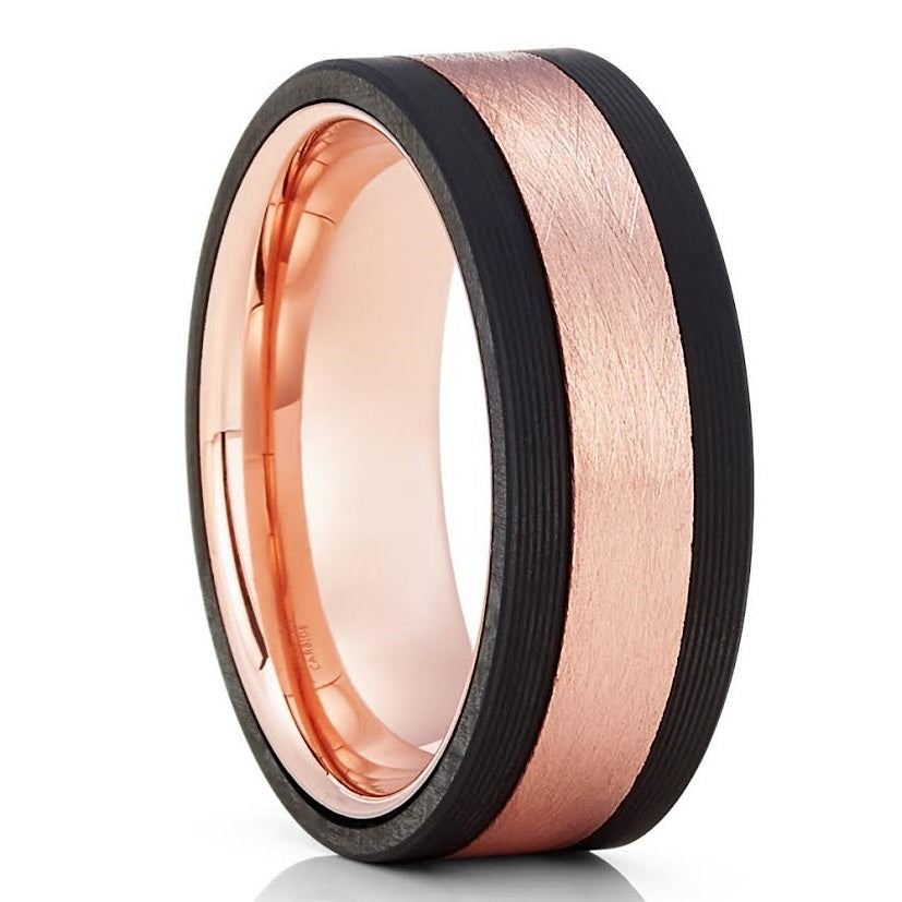 Black Tungsten Ring - Rose Gold Wedding Ring - Tungsten Wedding Ring - Black Ring