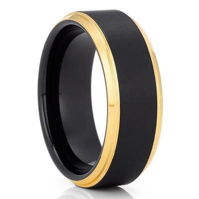 Yellow Gold Tungsten Wedding Band - Yellow Gold Tungsten Ring - Black Wedding Ring
