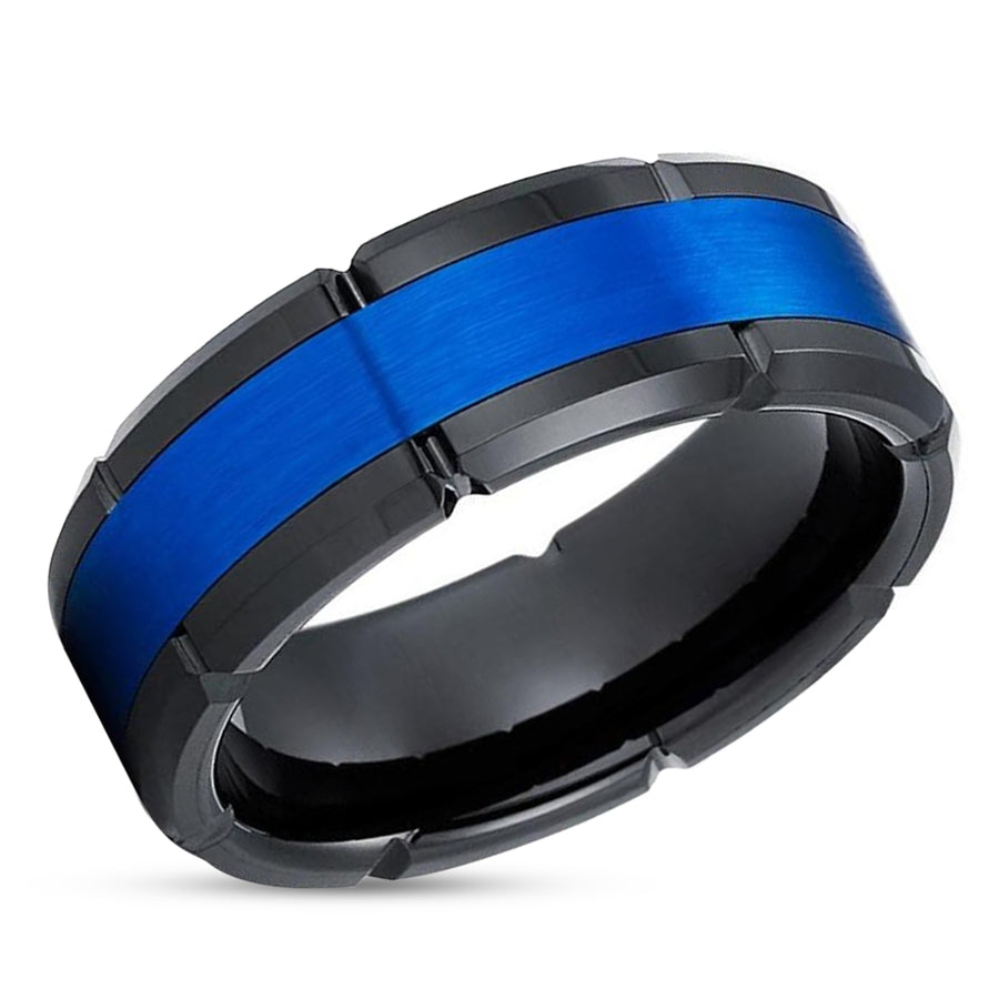 Black Tungsten Ring - Blue Tungsten Ring - Wedding Band - Engagement Ring - 8mm