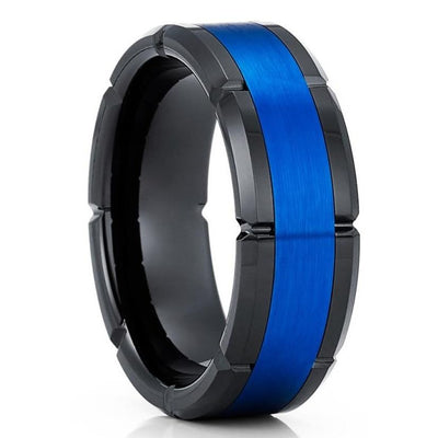 Black Tungsten Ring - Blue Tungsten Ring - Wedding Band - Engagement Ring - 8mm