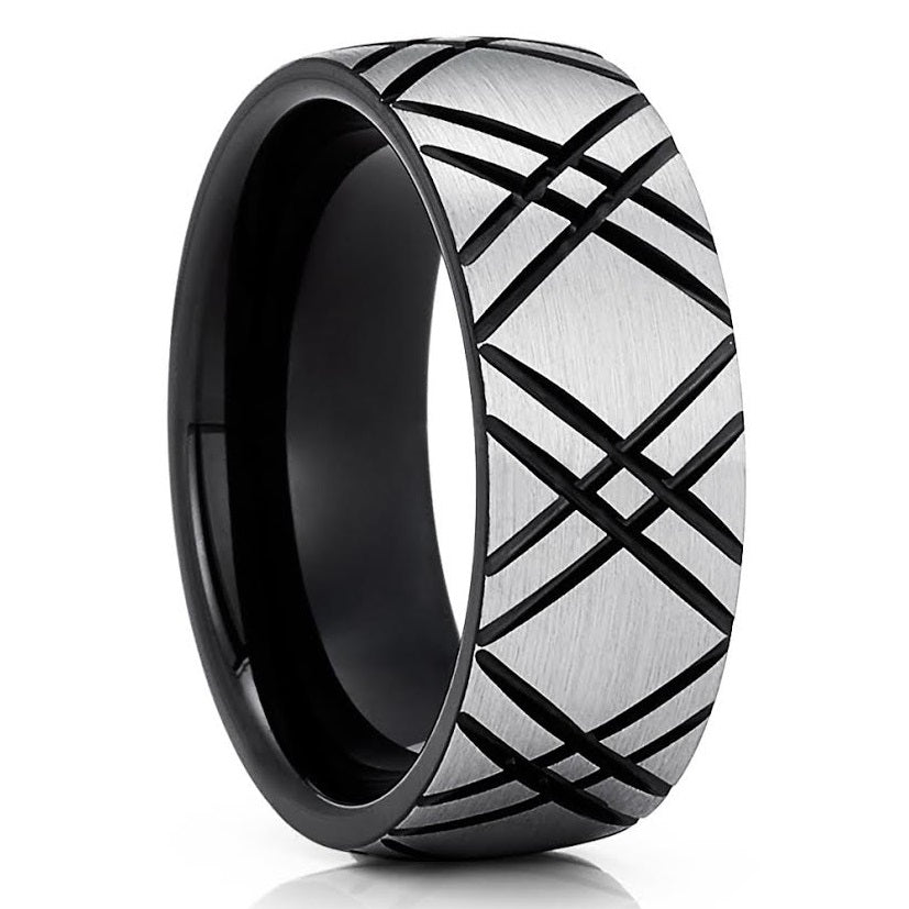 Black Tungsten Wedding Band - Gray Tungsten Ring - Tungsten Carbide Ring - 8mm Ring