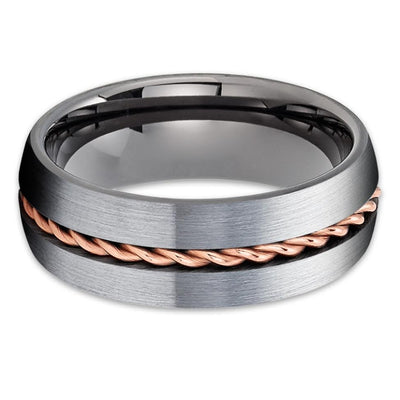 Gunmetal Tungsten Wedding Band - Rose Gold Tungsten - Gunmetal Ring - Braid - Clean Casting Jewelry