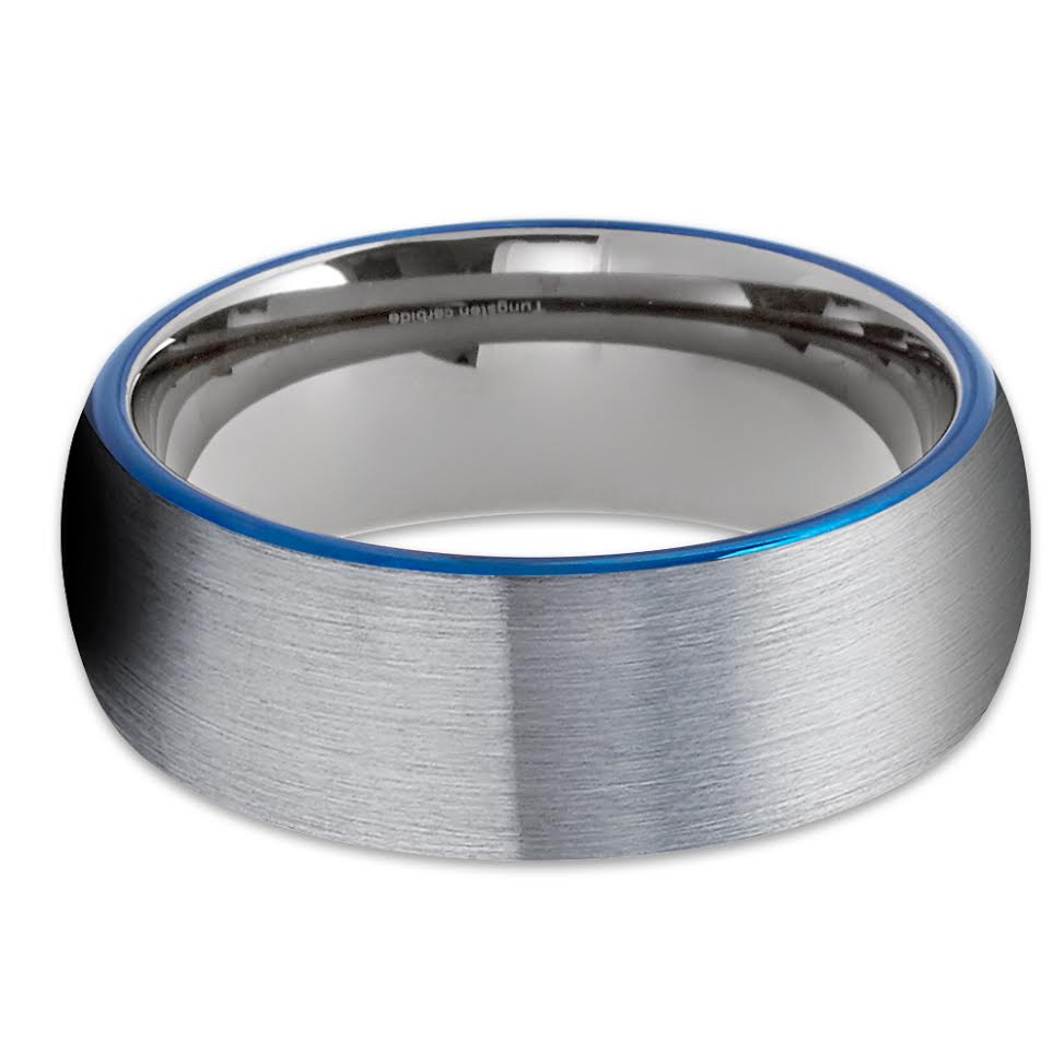 Blue Tungsten Wedding Band - Gray Tungsten Ring - Tungsten Wedding Band - Clean Casting Jewelry