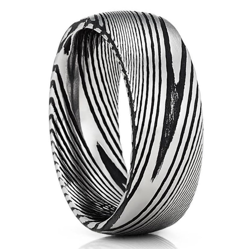 Damascus Steel Wedding Ring - 8mm Ring - Damascus Steel Ring - Wedding Band