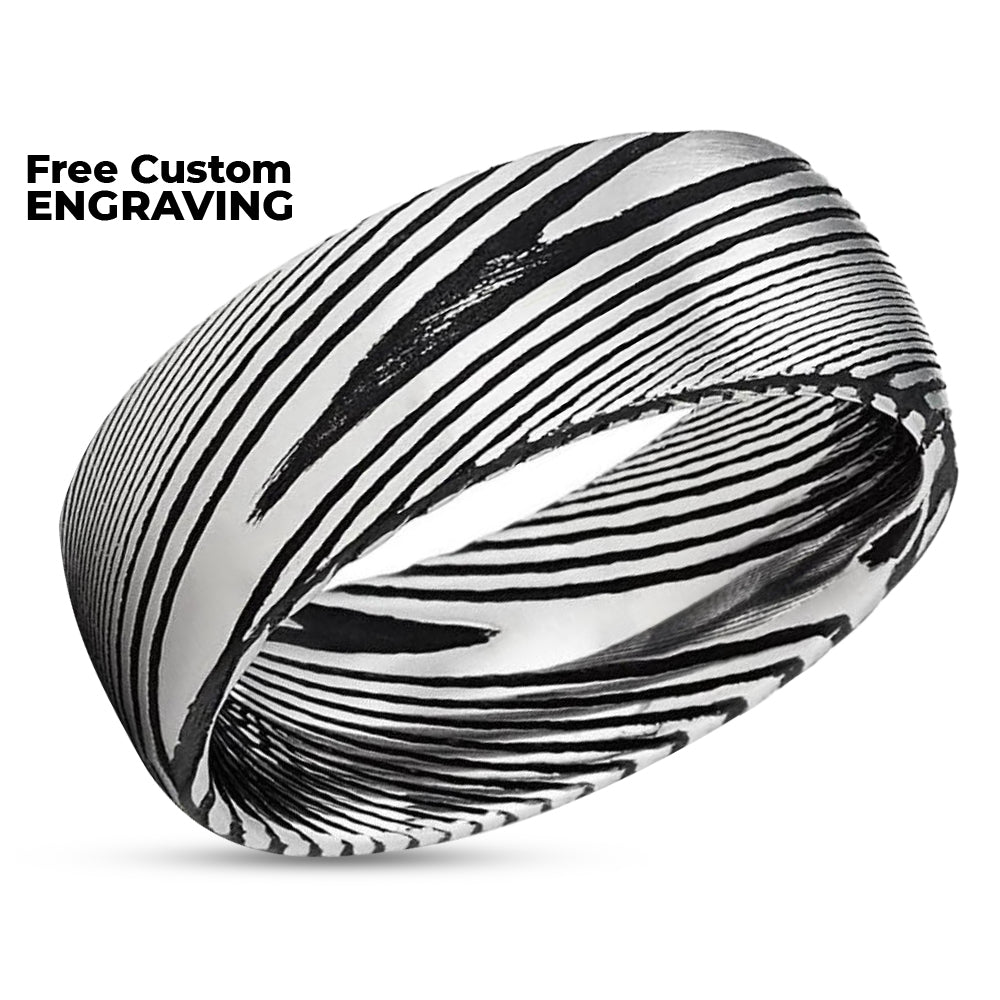 Damascus Steel Wedding Ring - 8mm Ring - Damascus Steel Ring - Wedding Band