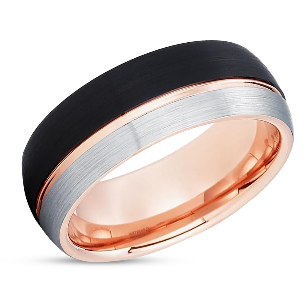 Rose Gold Wedding Ring - Black Tungsten Ring - Black Wedding Band - Tungsten Carbide