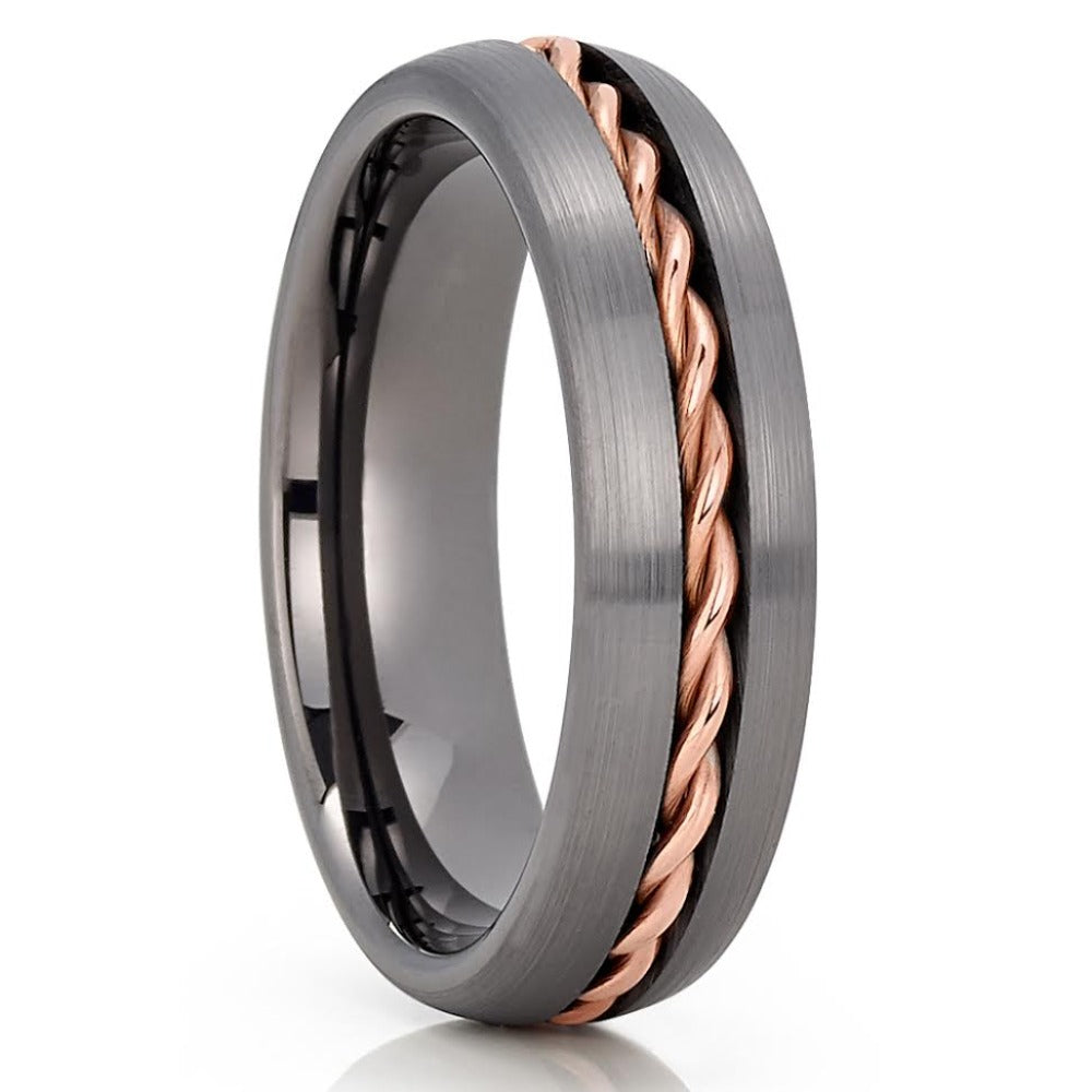 Gunmetal Tungsten Wedding Band - 8mm - Gunmetal Tungsten Ring - Braid - Clean Casting Jewelry