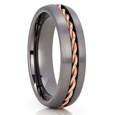 Gunmetal Tungsten Wedding Band - 8mm - Gunmetal Tungsten Ring - Braid - Clean Casting Jewelry