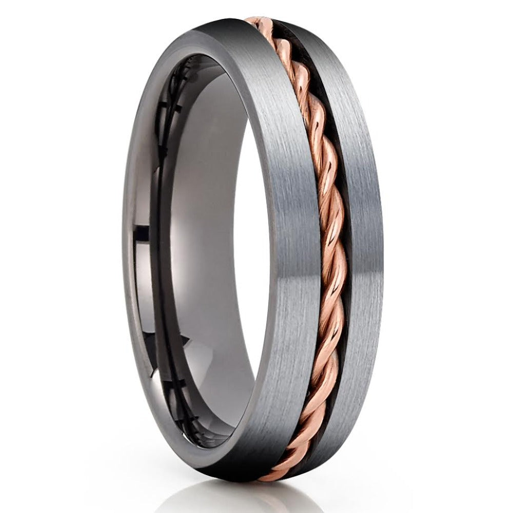 Gunmetal Tungsten Wedding Band - Rose Gold Tungsten - Gunmetal Ring - Braid - Clean Casting Jewelry