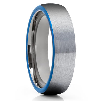 Blue Tungsten Wedding Band - Gray Tungsten Ring - Tungsten Wedding Band - Clean Casting Jewelry