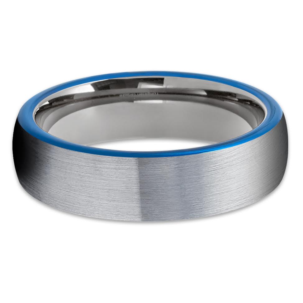 Blue Tungsten Wedding Band - Gray Tungsten Ring - Tungsten Wedding Band - Clean Casting Jewelry