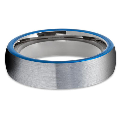Blue Tungsten Wedding Band - Gray Tungsten Ring - Tungsten Wedding Band - Clean Casting Jewelry
