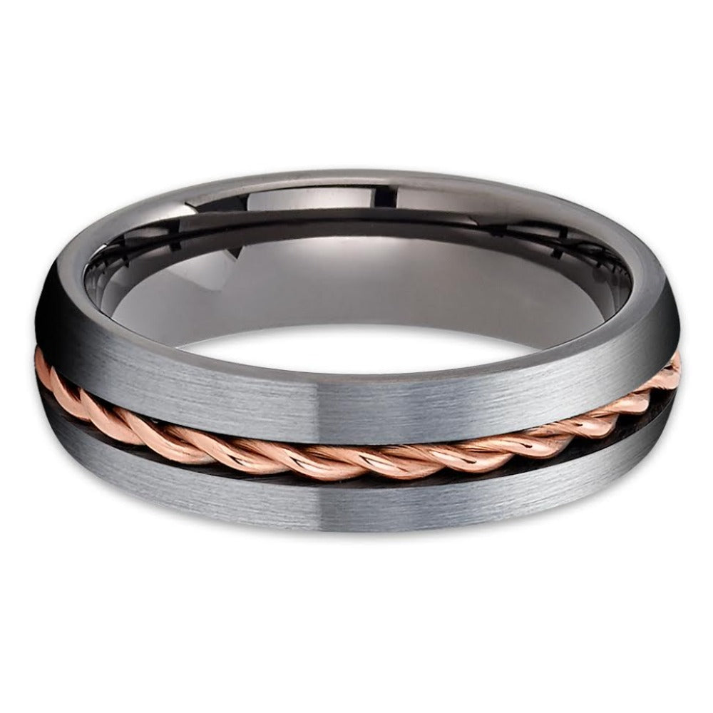 Gunmetal Tungsten Wedding Band - Rose Gold Tungsten - Gunmetal Ring - Braid - Clean Casting Jewelry