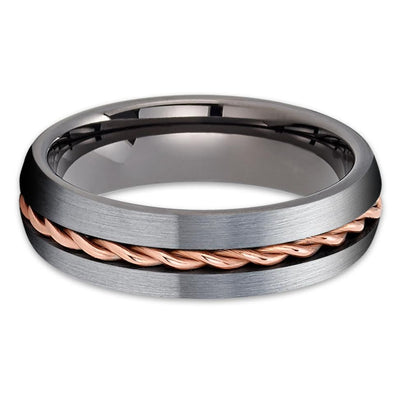 Gunmetal Tungsten Wedding Band - Rose Gold Tungsten - Gunmetal Ring - Braid - Clean Casting Jewelry