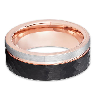 Black Wedding Ring - Rose Gold Tungsten Ring - Engagement Ring - 18k Rose Gold Ring