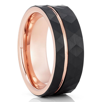 Rose Gold Tungsten Wedding Ring - 8MM Tungsten Ring - Hammered Ring -  Men's Wedding Ring