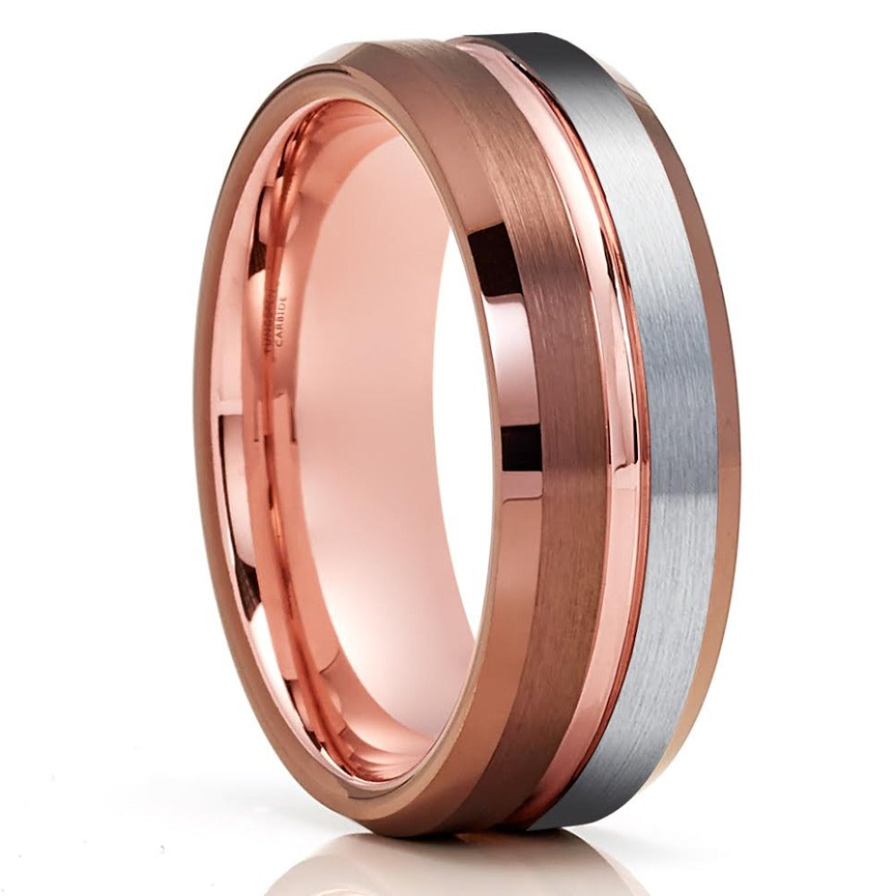 Espresso Tungsten Wedding Ring - Espresso Tungsten Ring - Wedding Ring - Rose Gold