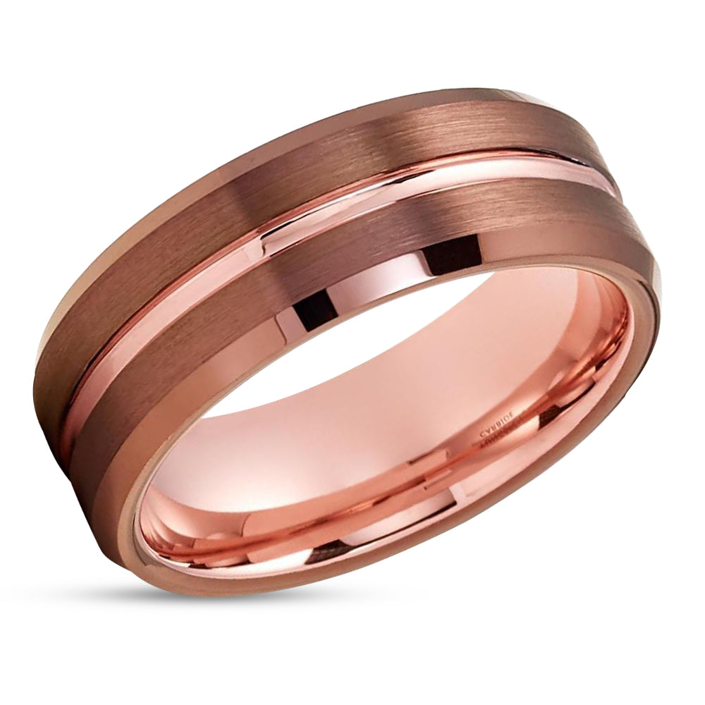 Espresso Wedding Rings - Tungsten Wedding Band - Espresso Wedding Band - Rose Gold