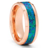 Blue Opal Tungsten Wedding Ring - Opal Wedding Rings - Rose Gold Tungsten Ring - 8mm