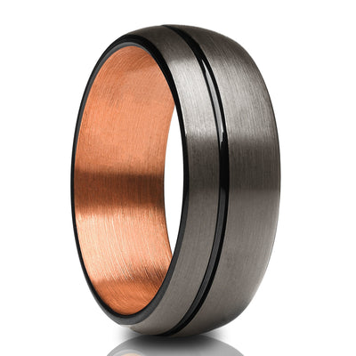 Gunmetal Wedding Band - Rose Gold Ring - Rose Gold Wedding Ring - Gunmetal