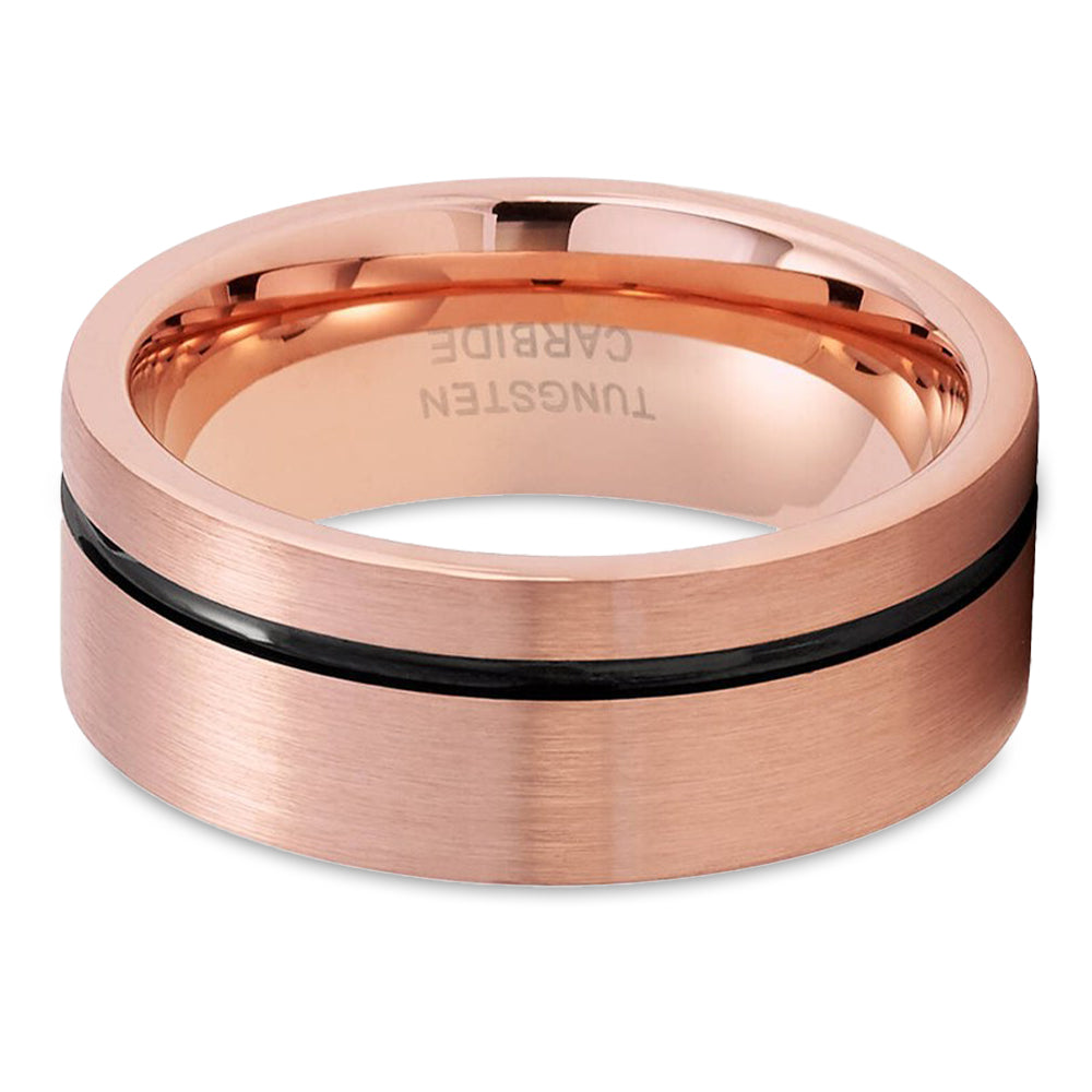Man's Wedding Ring - Rose Gold Wedding Ring - Black Tungsten Ring - 8mm Wedding Ring