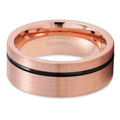 Man's Wedding Ring - Rose Gold Wedding Ring - Black Tungsten Ring - 8mm Wedding Ring
