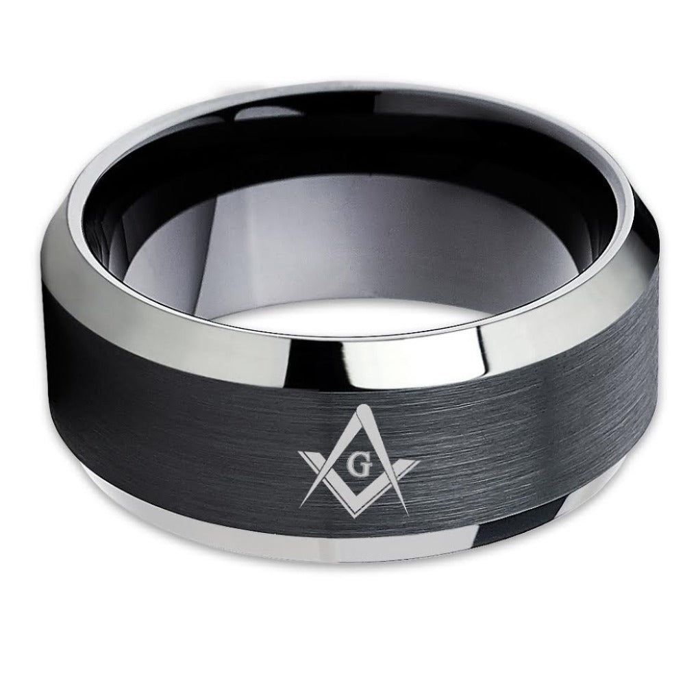 Masonic Wedding Band - Black Tungsten Ring - Masonic Wedding Ring - Black - Clean Casting Jewelry