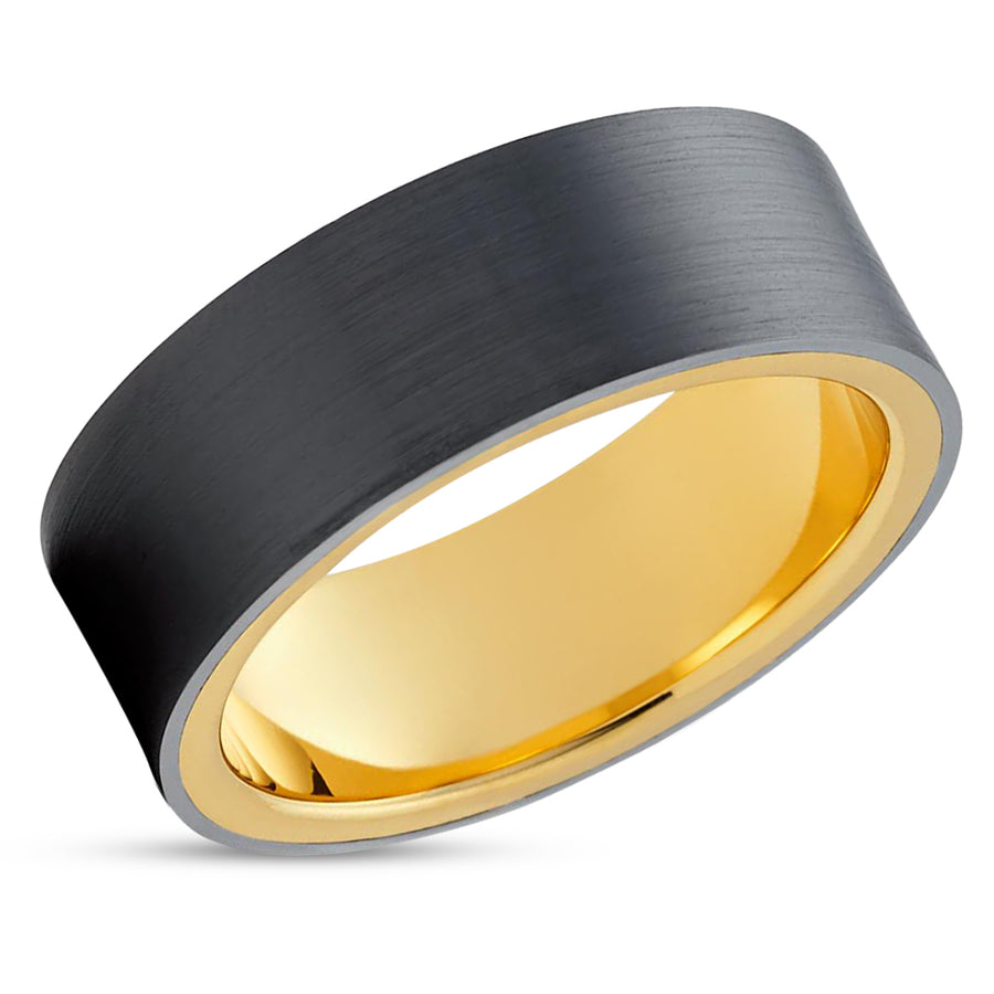 Zirconium Wedding Ring - Black Zirconium Ring - Yellow Gold Ring - Engagement Ring - 14k Gold