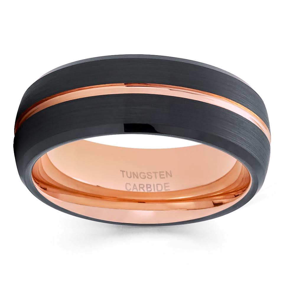 Rose Gold Tungsten Ring - Black Wedding Ring - Tungsten Wedding Band - Rose Gold Ring