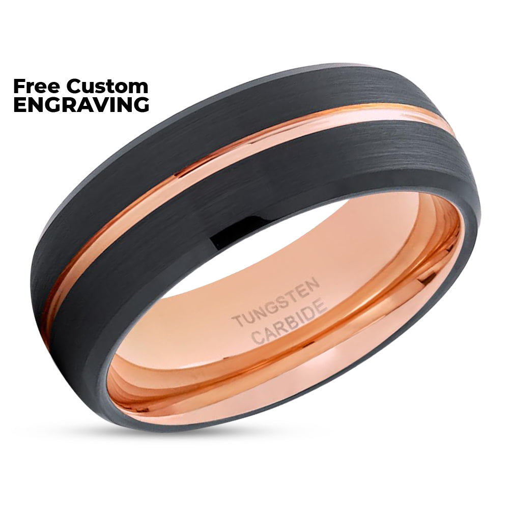 Rose Gold Tungsten Ring - Black Wedding Ring - Tungsten Wedding Band - Rose Gold Ring
